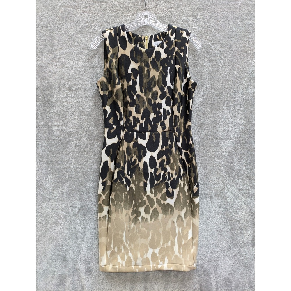 Calvin Klein Sleeveless Sheath Dress Women Size 6 Animal Print Ombre Luxe Office